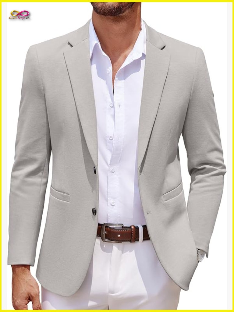 Lightweight Knit Blazer Slim Fit Casual Sport Coat Two Button Modern Style